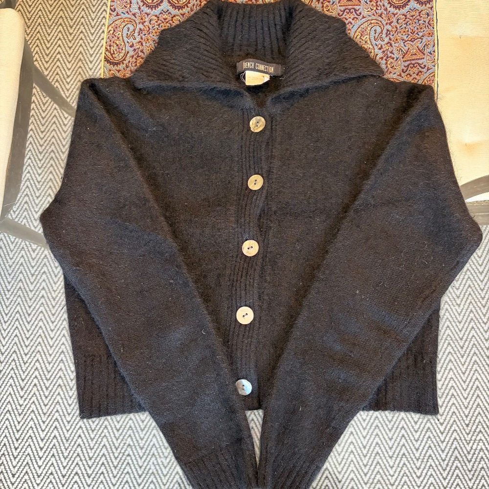 French Connection Black Button-Front Shawl Collar Cardigan